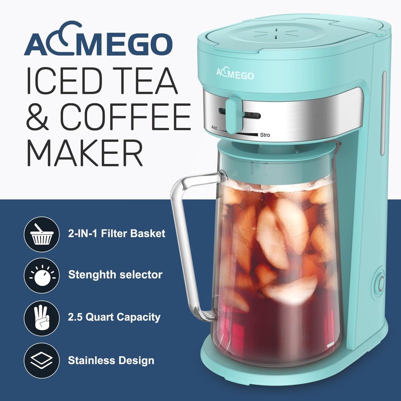 Aimego Iced Tea Maker, Brewing System with 2.5-quart Glass Pitcher, sliding strength selector, Stainless Steel Decoration, Reusable Filter (Green) - Image 2